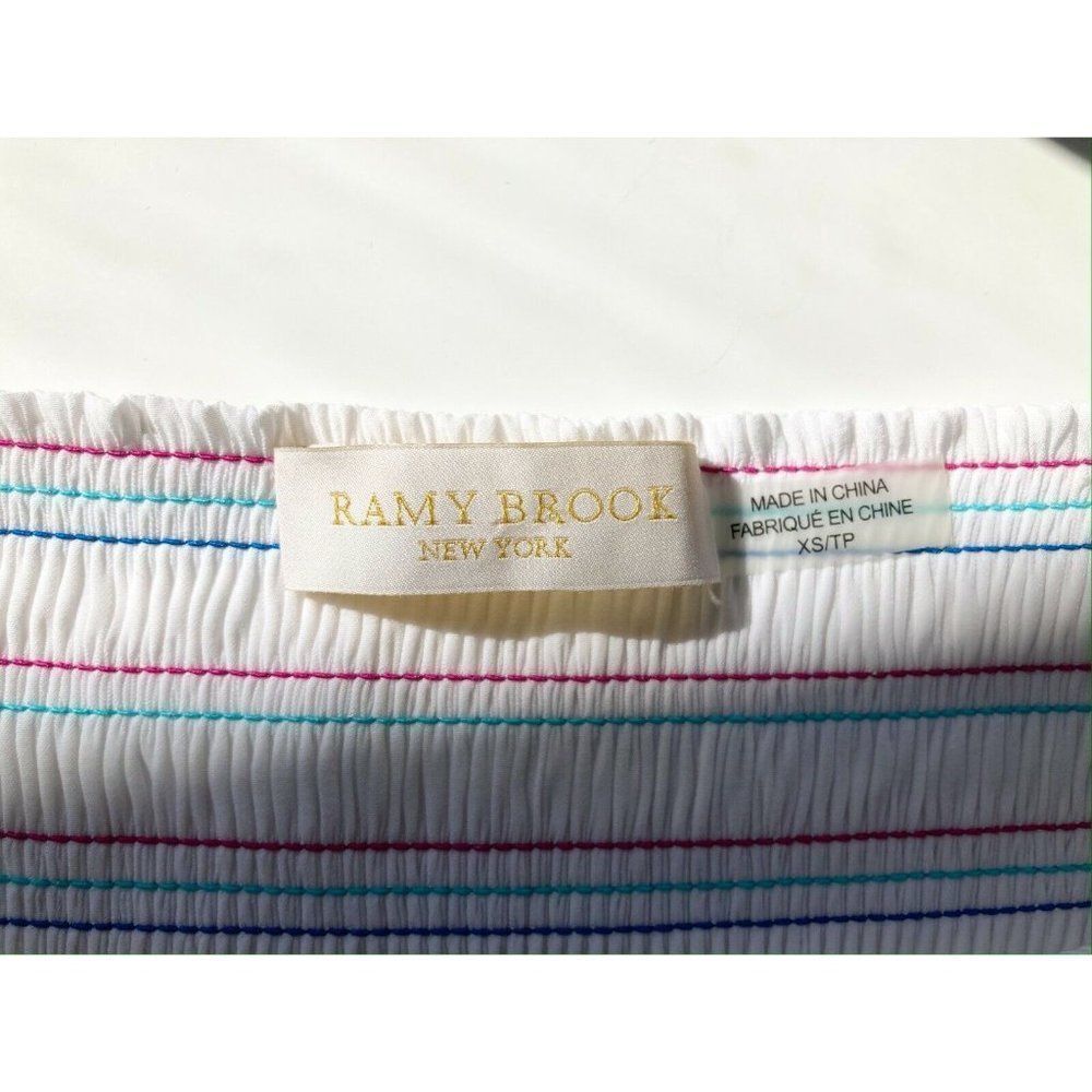 NWOT RAMY BROOK Giuliana White Silky Smocked Off Shoulder Blouse Top, Size XS - Picture 10 of 12